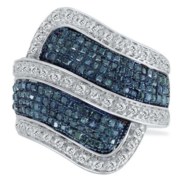 1 Carat TW Blue and White Diamond Ring in .925 Sterling Silver