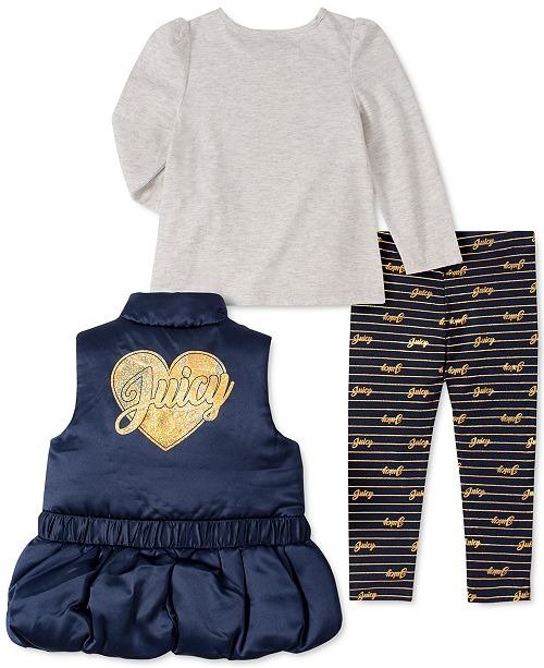 Toddler Girls 3-Pc. Belted Vest, Heart Top & Printed Leggings Set