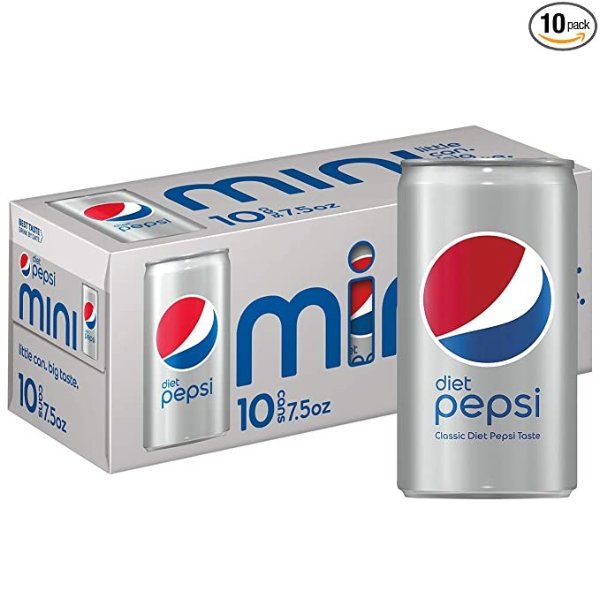 Diet Pepsi Soda, 7.5 Fl Oz (Pack of 10)