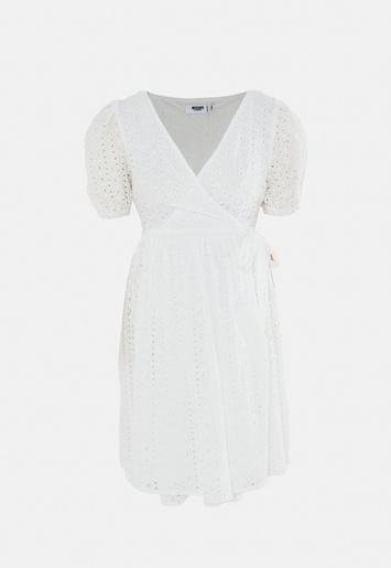 White Broderie Puff Sleeve Wrap Maternity Mini Dress