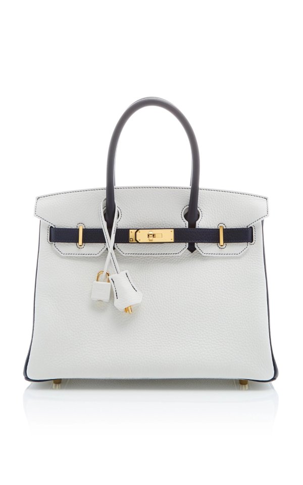 Hermes 30cm White and Blue Nuit Clemence Leather Special Order Horseshoe Birkin