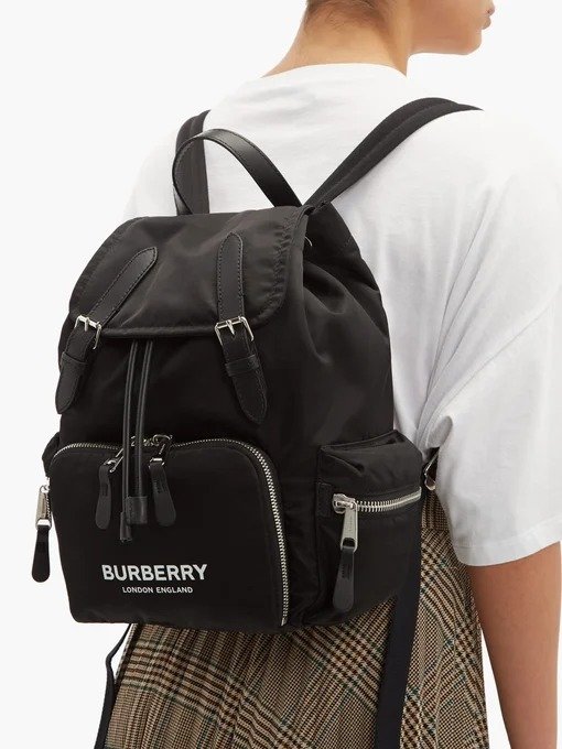 Medium nylon and leather backpack