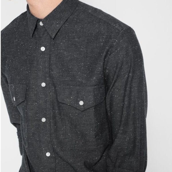 Long Sleeve Double Patch Pocket Shirt in Dark Charcoal
