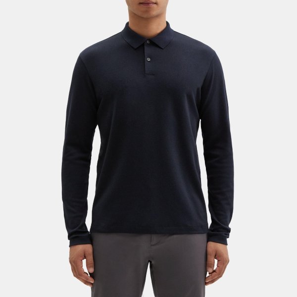 Long-Sleeve Polo Shirt in Pima Cotton