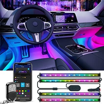 RGBIC Interior Car Lights with Smart App Control, 2 Lines Design LED Car Lights, Music Sync Mode, DIY Mode, and Multiple Scene Options for Cars, Trucks, SUVs