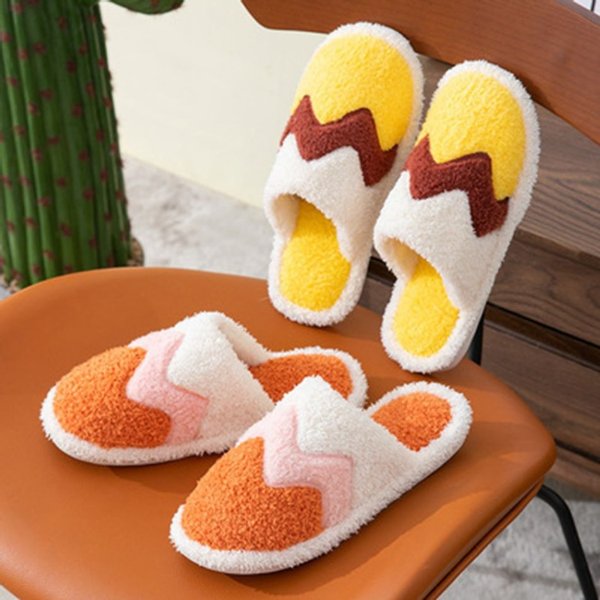 Colorblock Plush Slippers Indoor Fluffy Warm Fleece Slipper