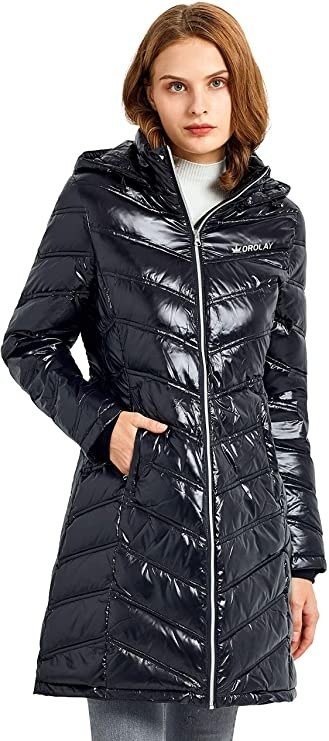 Women's Quilted Winter Long Down Coat Soft Hooded Puffer Jacket