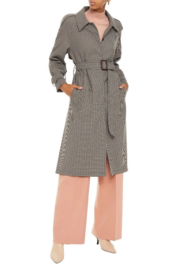 Checked jacquard trench coat