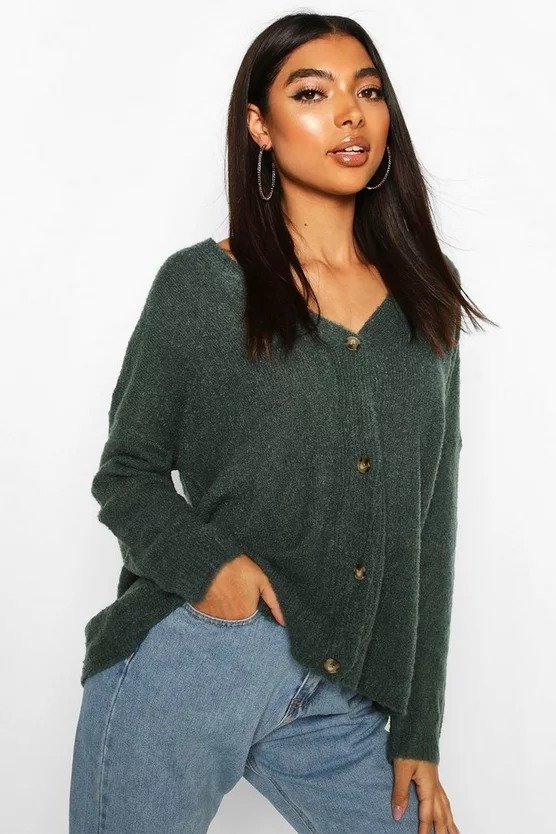 Tall Textured Knit Button Front Boxy Cardigan 