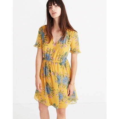 Sweetgrass Ruffle-Sleeve Dress in Painted Blooms