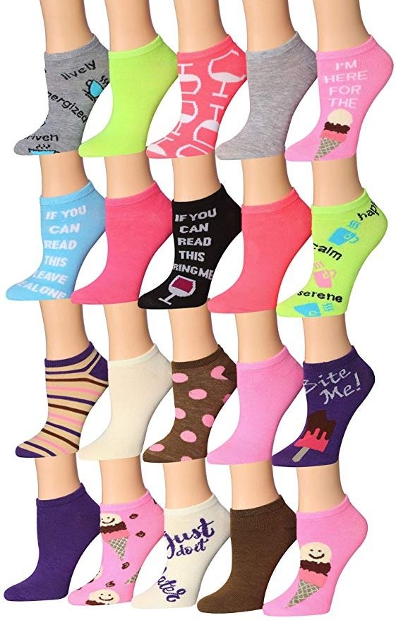 Women's 20 Pairs Colorful Patterned Low Cut/No Show Socks