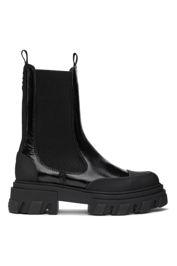 Black Naplack Chunky Chelsea Boots