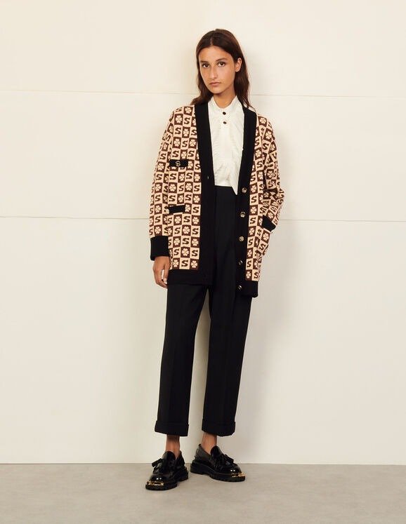 Long coatigan with jacquard pattern