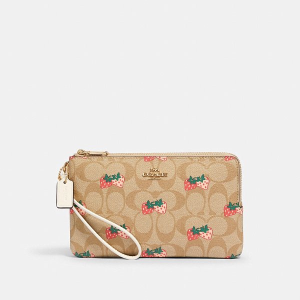 Double Zip Wallet in Signature Canvas With Strawberry Print