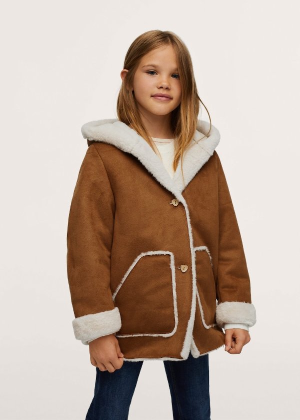 Faux fur suedette coat - Girls | Mango Kids USA