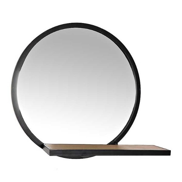 Round Metal Wall Mirror with Shelf