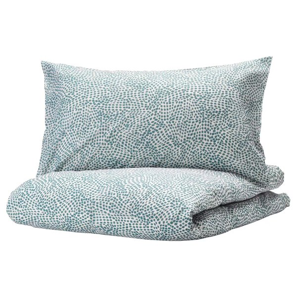 TRADKRASSULA Duvet cover and pillowcase(s), white/blue, Full/Queen (Double/Queen) - IKEA