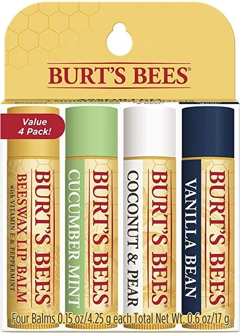 Lip Balm, Burt's Bees Easter Basket Stuffers, Moisturizing Lip Care Spring Gift, 100% Natural, Original Beeswax, Cucumber Mint, Coconut & Pear, Vanilla Bean with Beeswax & Fruit Extracts (4 Pack)