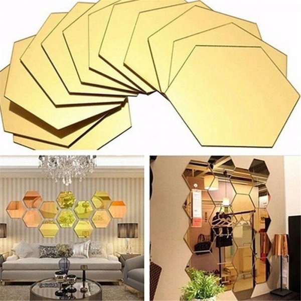 12-pack Removable Hexagon 3D Mirror Wall Stickers Decor Home Bathroom Stickers Use As Glass Mirror
