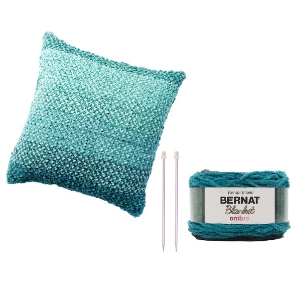 Linen Stitch Knit Pillow, Knitting Kit, Teal