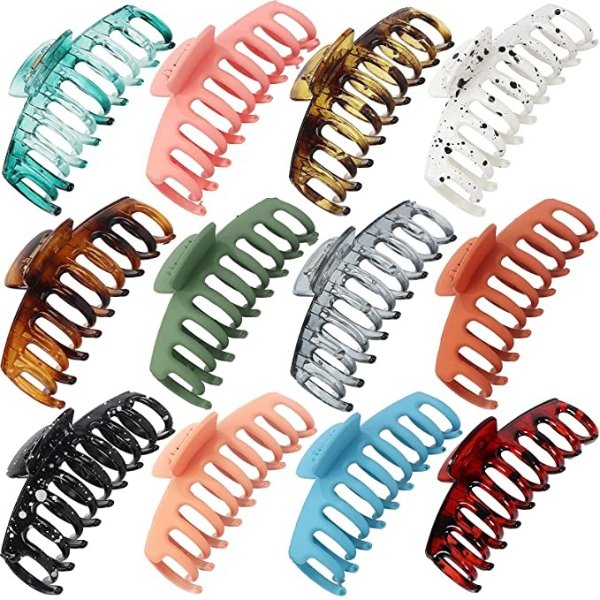 12 PCS Hair Claw Clips Large for Women and Girls,Non-slip Matte Hair Clips ,Strong Hold Thick Thin Hair styling Hair Accessories, Solid Trendcy Color Hair Jaw Clamp by Eathtek