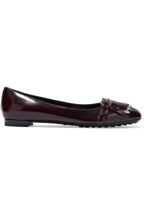 Dee buckled fringed glossed-leather ballet flats