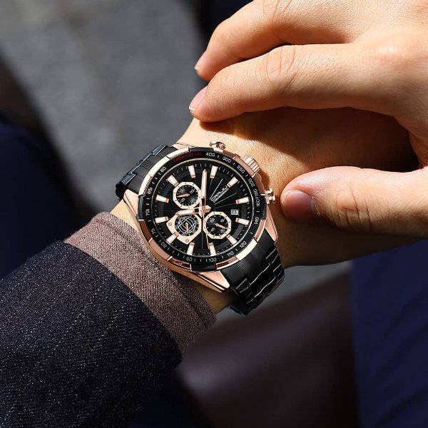 Men's Fashion Luxury Stainless Steel Watches for Men Business Auto Date Chronograph Analog Quartz Wristwatches