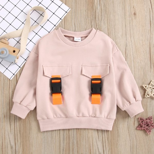 Toddler Girl Buckle Design Casual Pink Pullover Sweatshirt