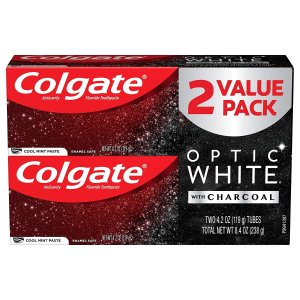 Colgate Optic White Charcoal Toothpaste for Whitening Teeth with Fluoride, Cool Mint - 4.2 Ounce (2 Pack)
