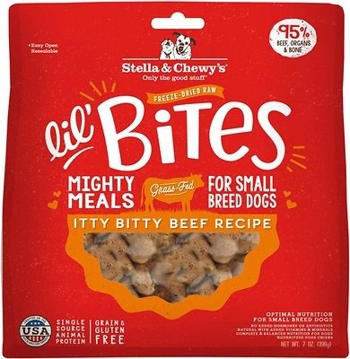 Lil' Bites Itty Bitty Beef Recipe Small Breed Freeze-Dried Raw Dog Food, 7-oz bag