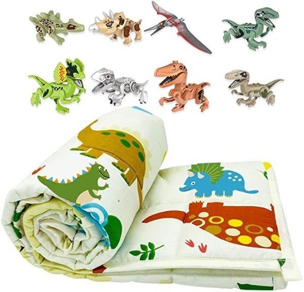 Kids Weighted Blanket 5lbs,36 x 48inches, with Dinosaur Blocks, 100% Cotton Heavy Weighted Blanket for Kids and Toddlers Gift for Boys Girls Children