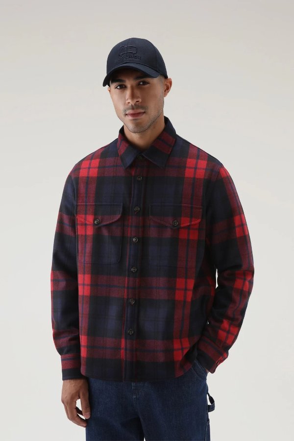 Wool Blend Oxbow Flannel Overshirt - Made in USA Red Blue Check