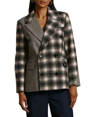 Checked Wool Blend Tailored Fit Blazer