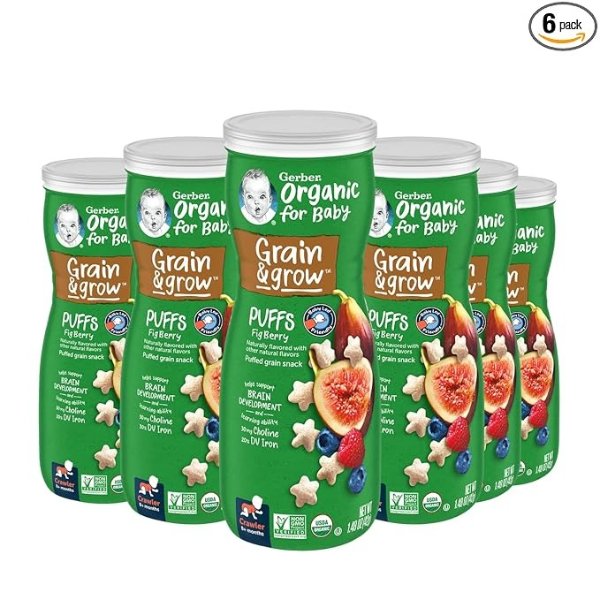 Gerber Organic Puffs Cereal Snack, Fig Berry, 6 Count