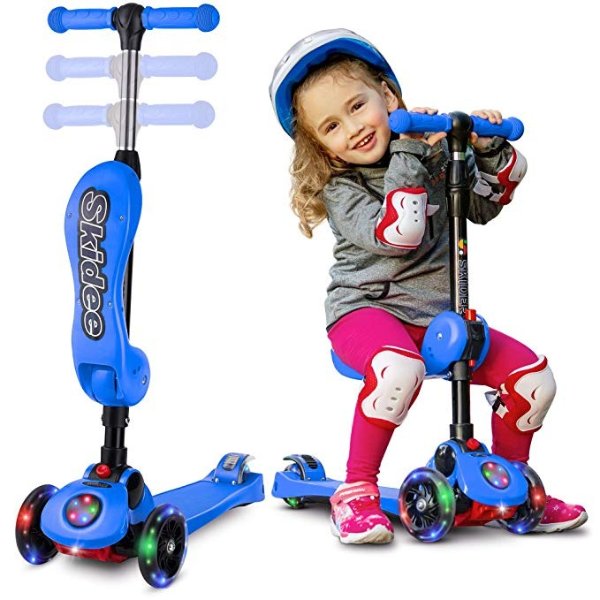 2-in-1 Scooter for Kids with Folding Removable Seat Zero Assembling – Adjustable Height Kick Scooter for Toddlers Girls & Boys – Fun Outdoor Toys for Kids Fitness 3 PU Flashing Wheels Extra Wide Deck