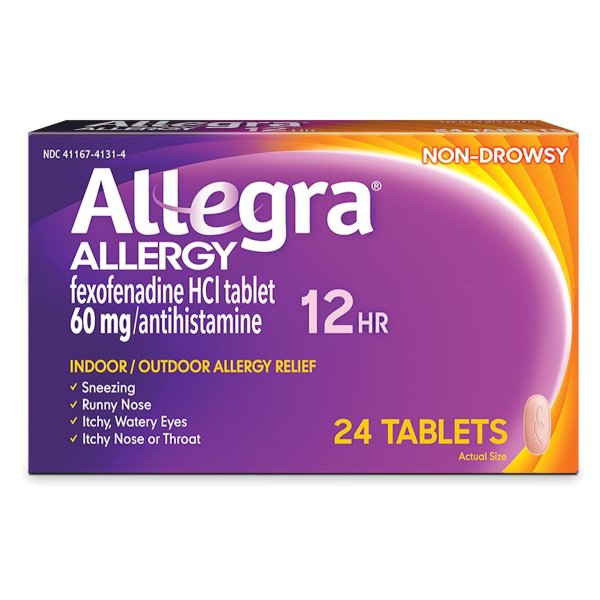 Allegra Adult 12HR Non-Drowsy Antihistamine, Fast-acting Allergy Symptom Relief, 60 mg, 24 Count