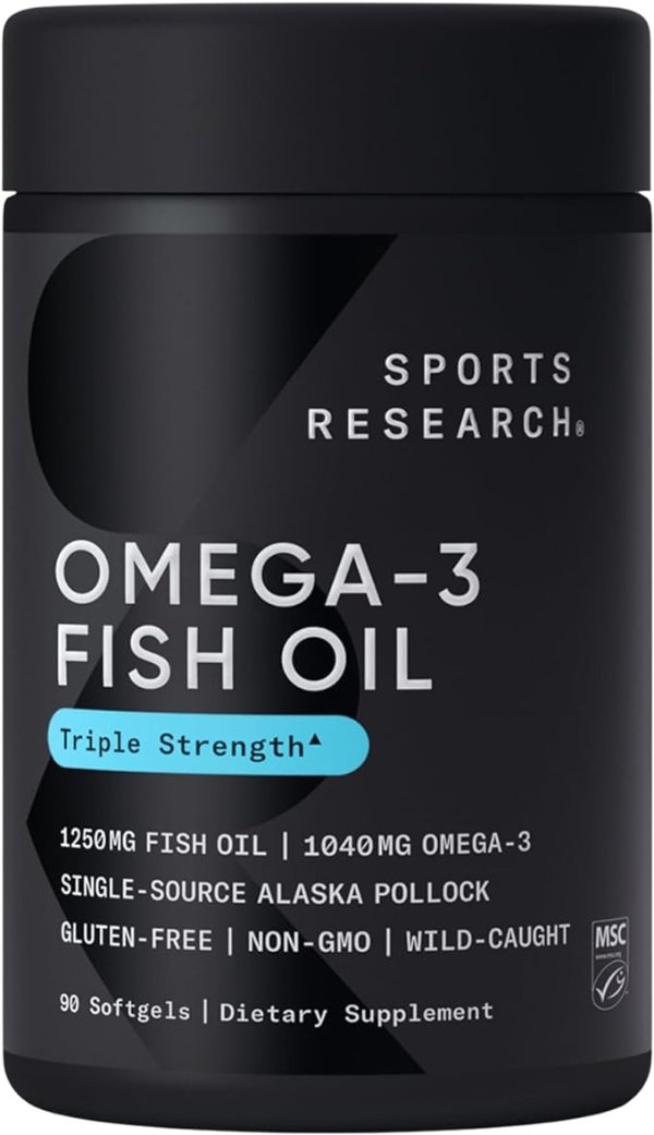 Omega-3 Wild Alaskan Fish Oil (1250mg per Capsule) with Triglyceride EPA & DHA | Heart, Brain & Joint Support | IFOS 5 Star Certified, Non-GMO & Gluten Free (90 Softgels)