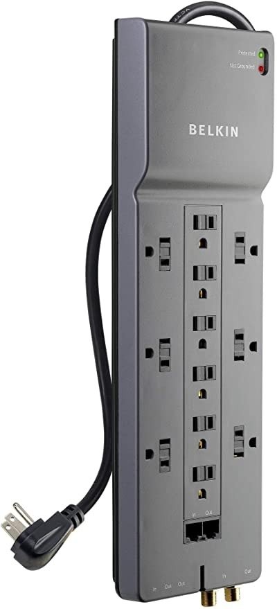 Power Strip Surge Protector with 12 AC Multiple Outlets, 10 ft Long Flat Plug Heavy Duty Extension Cord for Home, Office, Travel, Computer Desktop, Laptop & Phone Charging Bricks (4,156 Joules)