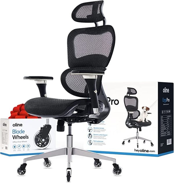ErgoPro Ergonomic Office Chair - Rolling Desk Chair with 4D Adjustable Armrest, 3D Lumbar Support and Blade Wheels - Mesh Computer Chair, Gaming Chairs, Executive Swivel Chair (Black)