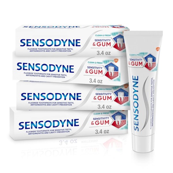 Sensitivity & Gum Sensitive Toothpaste for Gingivitis, Sensitive Teeth Treatment, Clean & Fresh - 3.4 oz (pack of 4)