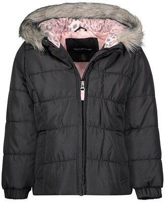 Big Girls Hooded Puffer Jacket With Faux-Fur Trim