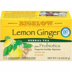 Bigelow Lemon Ginger plus Probiotics Herbal Tea, Caffeine Free, 18 Count (Pack of 6), 108 Total Tea Bags