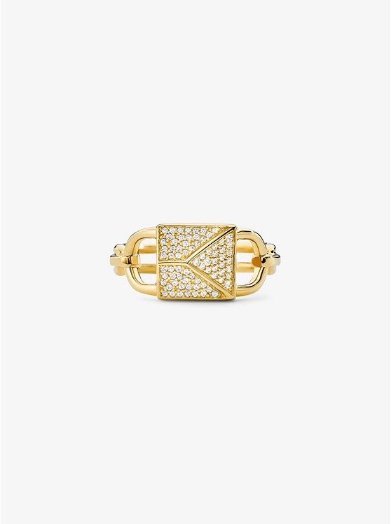 14K Gold-Plated Sterling Silver Pave Oversized Mercer Lock Cocktail Ring