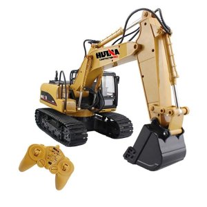 Fisca Remote Control Excavator RC Construction Vehicles 15 Channel 2.4G Full Function Digger Toys with Sound and Lights