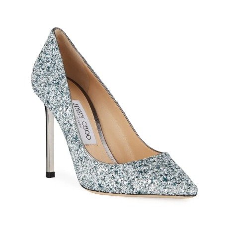 Romy Glitter Pointed-Toe 100mm Pump, Navy/Silver