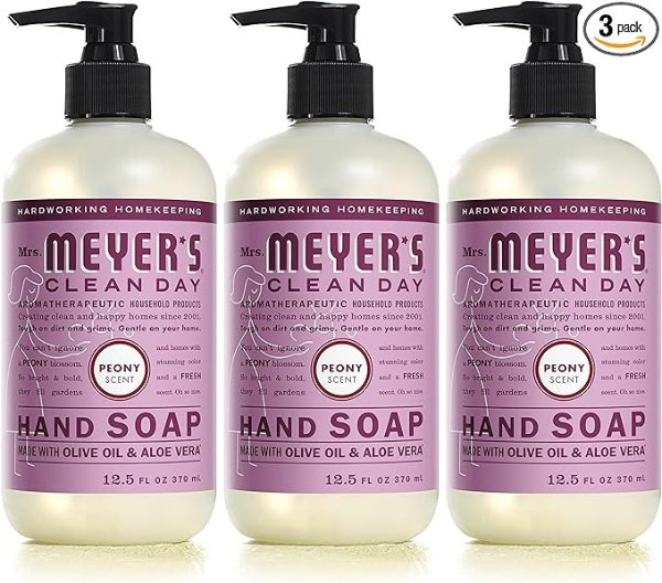 Clean Day Liquid Hand Soap, Cruelty Free and Biodegradable Hand Wash Made with Essential Oils, Peony Scent, 12.5 oz - Pack of 3