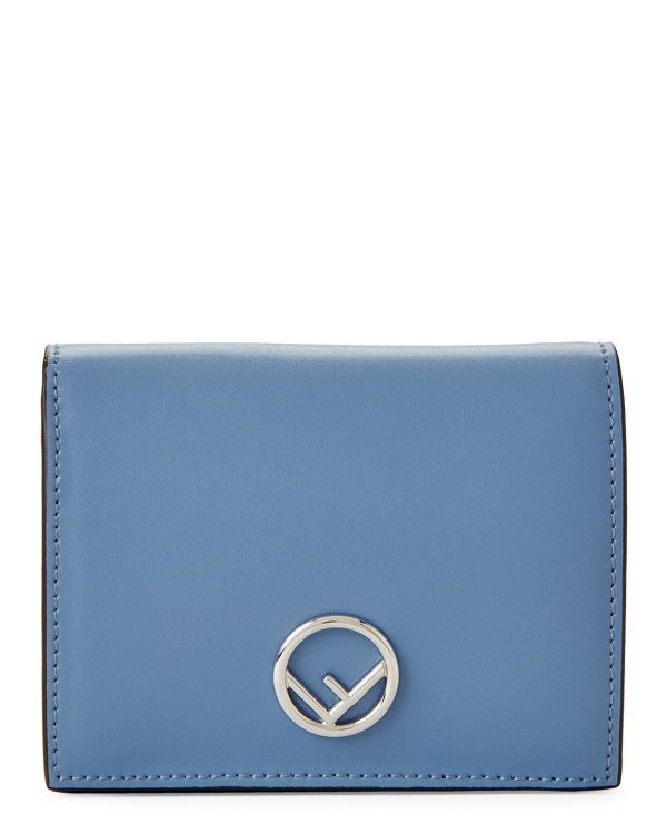 Light Blue F Is Fendi Leather Bi-Fold Wallet
