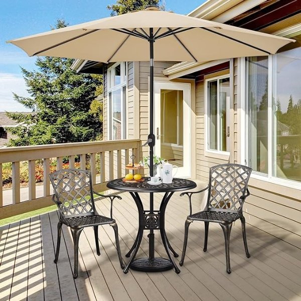 31in Cast Aluminum Patio Table with Umbrella Hole, Outdoor Round Anti-Rust Small Table with Umbrella Hole, Coffee Bistro Table, Outdoor Side Table for Porch, Backyard, Garden, Bronze