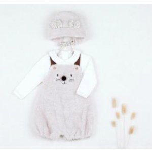 Fuzzy bear overall with hat