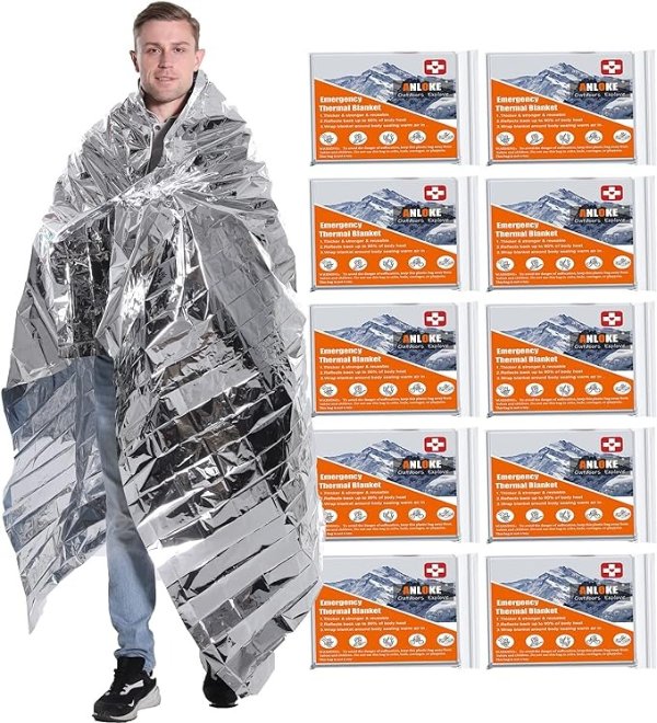 Emergency Blankets Mylar Thermal Blanket,(10 Pack) of Gigantic Space Blanket 82 * 64 in. Survival Blankets Heavy Duty Camping Gear,First Aid